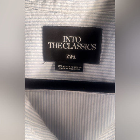 Zara into the classics blue pinstripe cotton long sleeve button down shirt XS - Picture 4 of 5